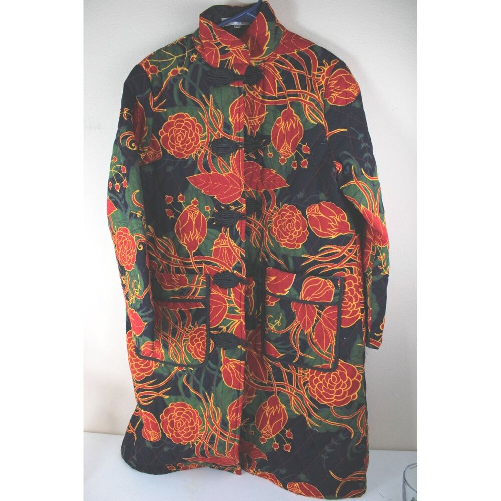 Madesha Fashion Quilted Asian Coat Red Black Floral Frog Closure 91343 - Picture 5 of 6